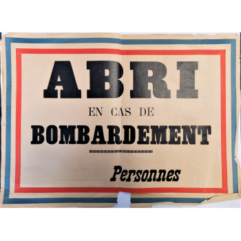 AFFICHE DEFENSE PASSIVE ABRI BOMBARDEMENT 1939-1945